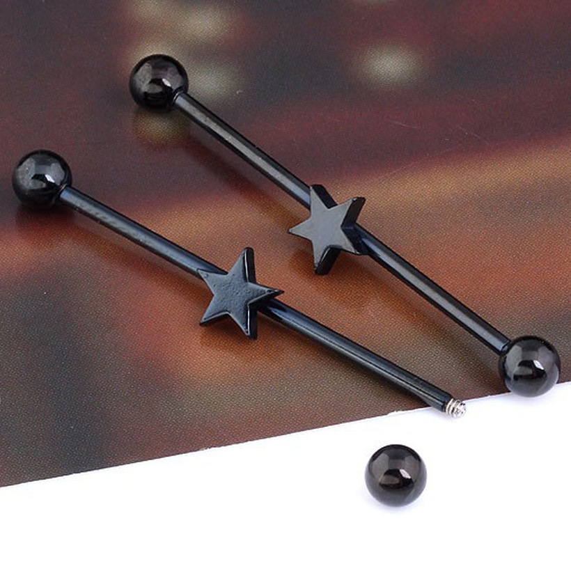 European and American Explosions Earrings Industrial Barbell Retro Personalized Five-pointed Star Industrial Barbell Crossbar