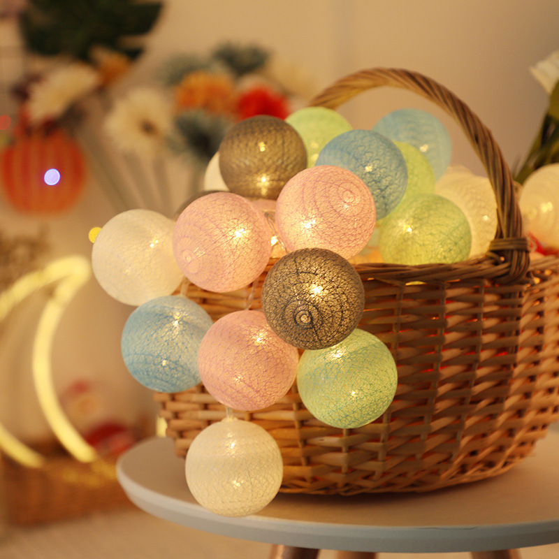 Thai cotton ball string lights LED colored lights girl heart romantic birthday bedroom room Christmas INS decoration light bulbs
