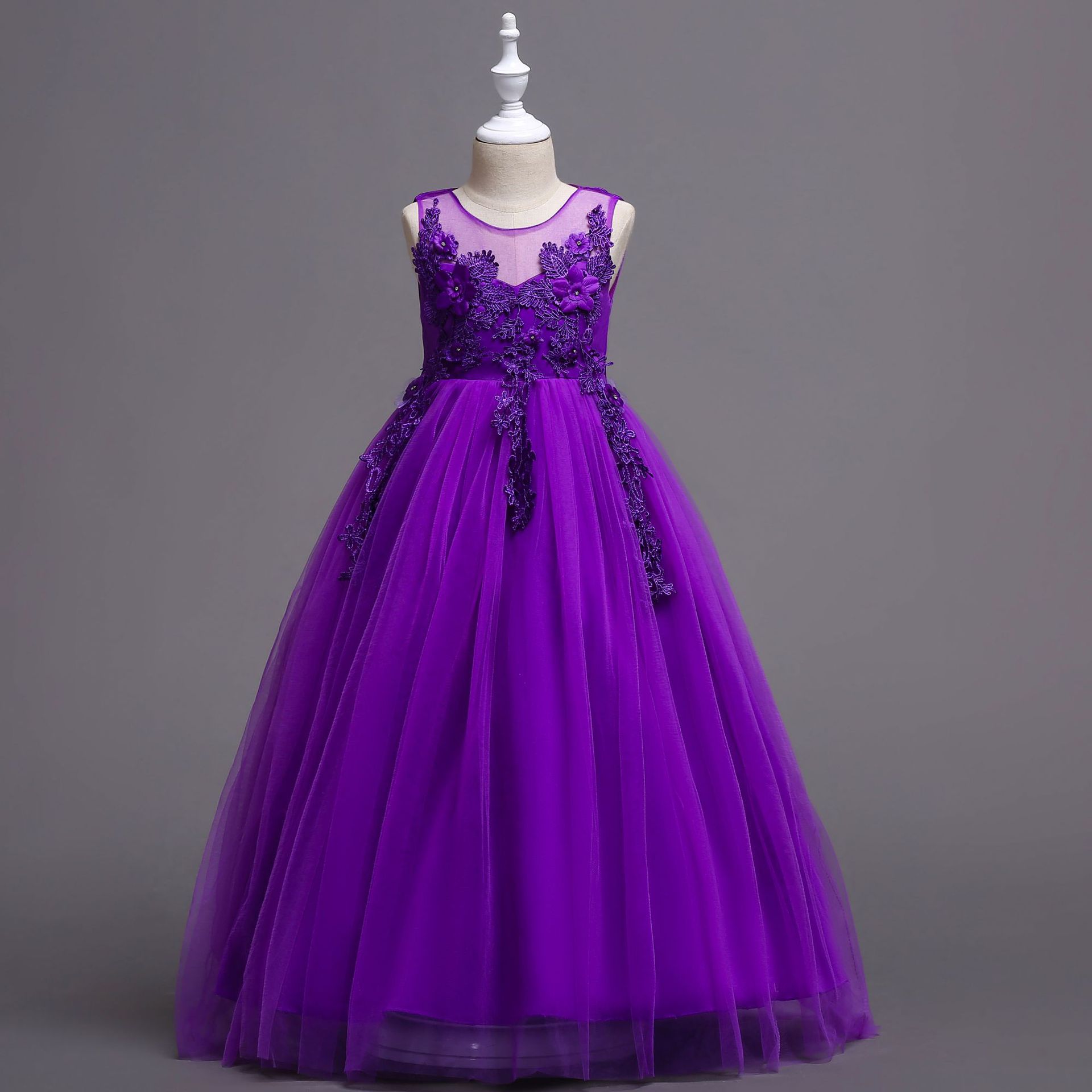 cuk children's embroidered sleeveless long floor-mopping children's princess dress girls' performance wedding dress cross-border