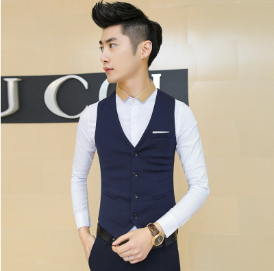 Suit Vest Men's Autumn British Work Clothes Korean Style Slim-fit Casual Black Spring and Autumn Suit Vest Best Man Clothing Men's