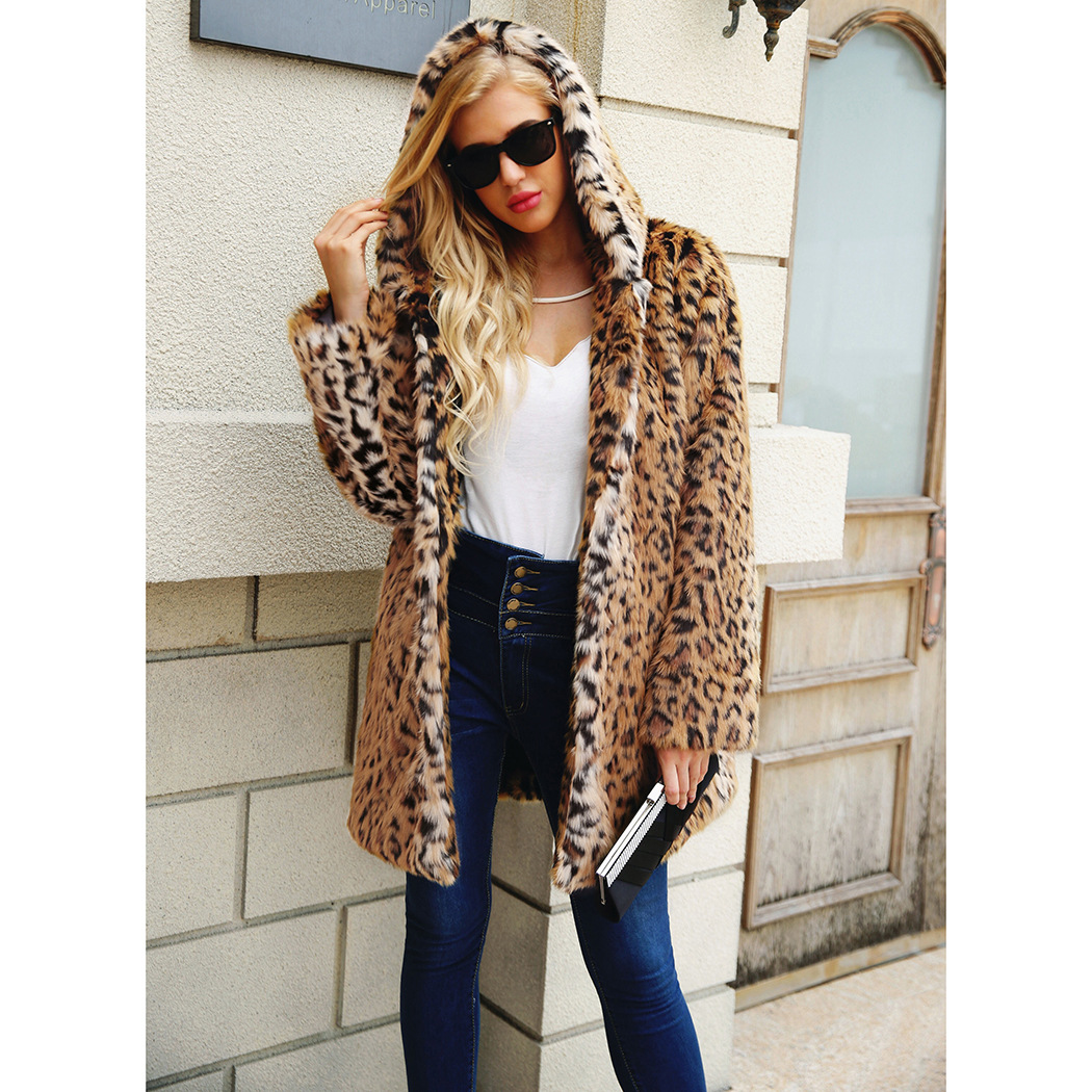 2022 AliExpress ebay Amazon winter New faux fur leopard print fur hooded coat coat