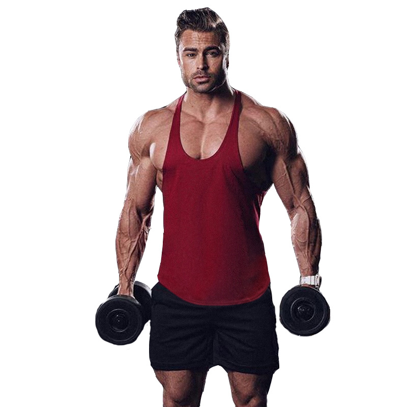 AliExpress wish Amazon New Men's Base Solid Color Fitness Sports Cotton Tape Vest Muscle