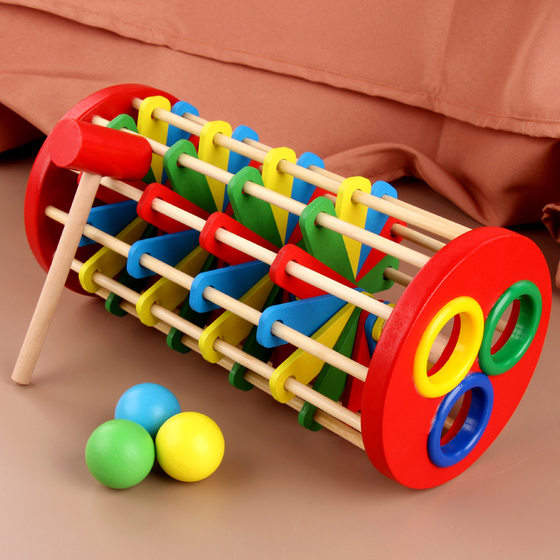 Children's Environmental Protection Wooden Color Rotating Ball Ladder Knocking Toy Hand-eye Coordination Early Education Educational Playing Table