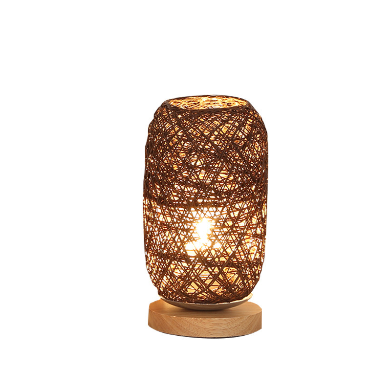 Bedroom bedside personalized decoration creative dimmable LED night light wooden hemp rope rattan ball table lamp small hemp ball table lamp