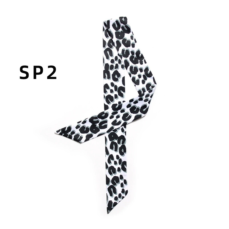 Leopard snakeskin stripe double-layer printed twill tied bag handle silk scarf slender narrow ribbon scarf for women