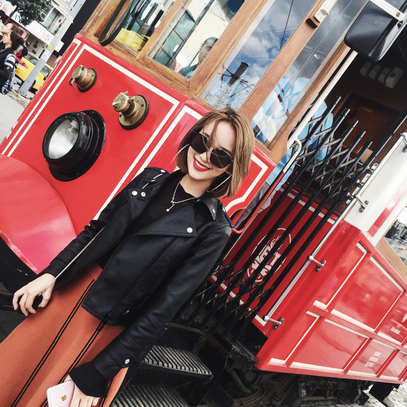 2024 Spring and Autumn New Motorcycle Small Leather Jacket Women's Short Jacket Student Korean Style Black Slim Fit Slim PU Leather Jacket