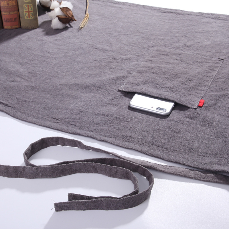Linen cotton and linen apron Korean version of Japanese floral painting apron embroidered foreign trade cross-border gift fashion apron