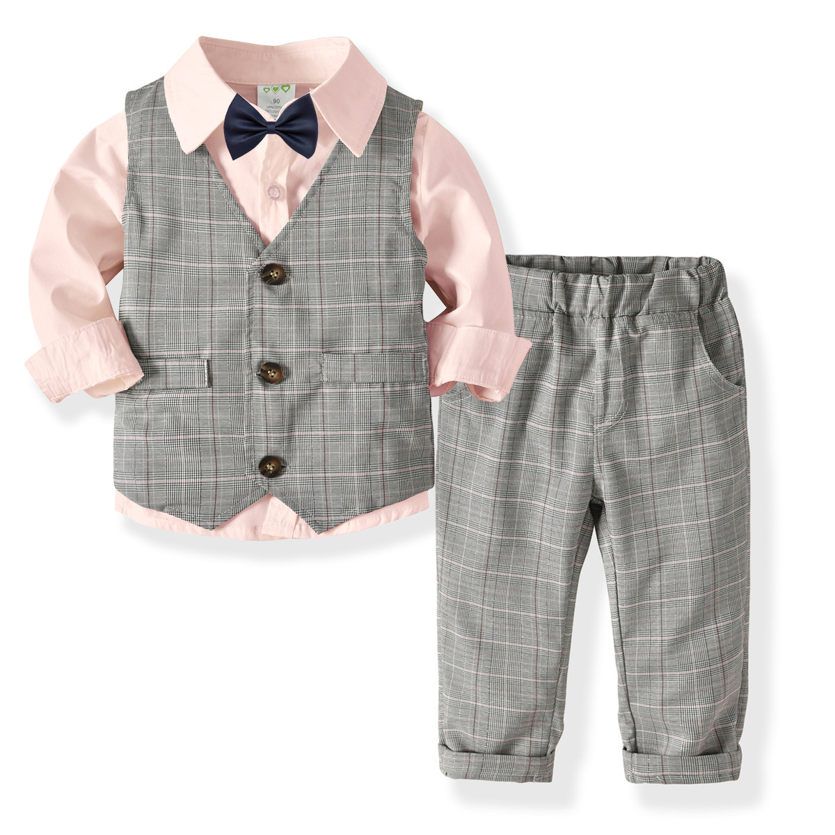 Boys' Long-sleeved Shirt Double-layer Vest Trousers Gentleman's Bow Tie Suit Children's Clothing Baby's Birthday Party Dress