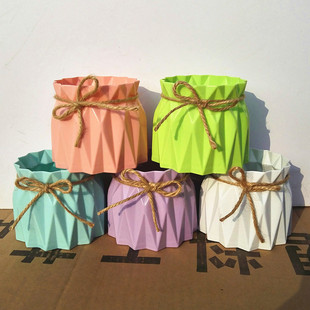 Plastic color origami vase Macaron modern hemp rope simulation flower container factory direct sales