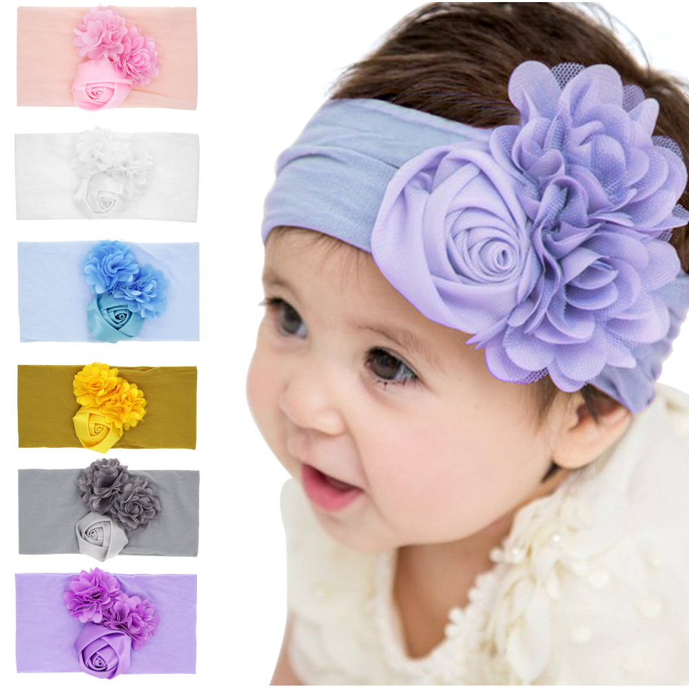 European and American foreign trade children's headband accessories, newborn baby nylon elastic hairband, rose floral rabbit ears
