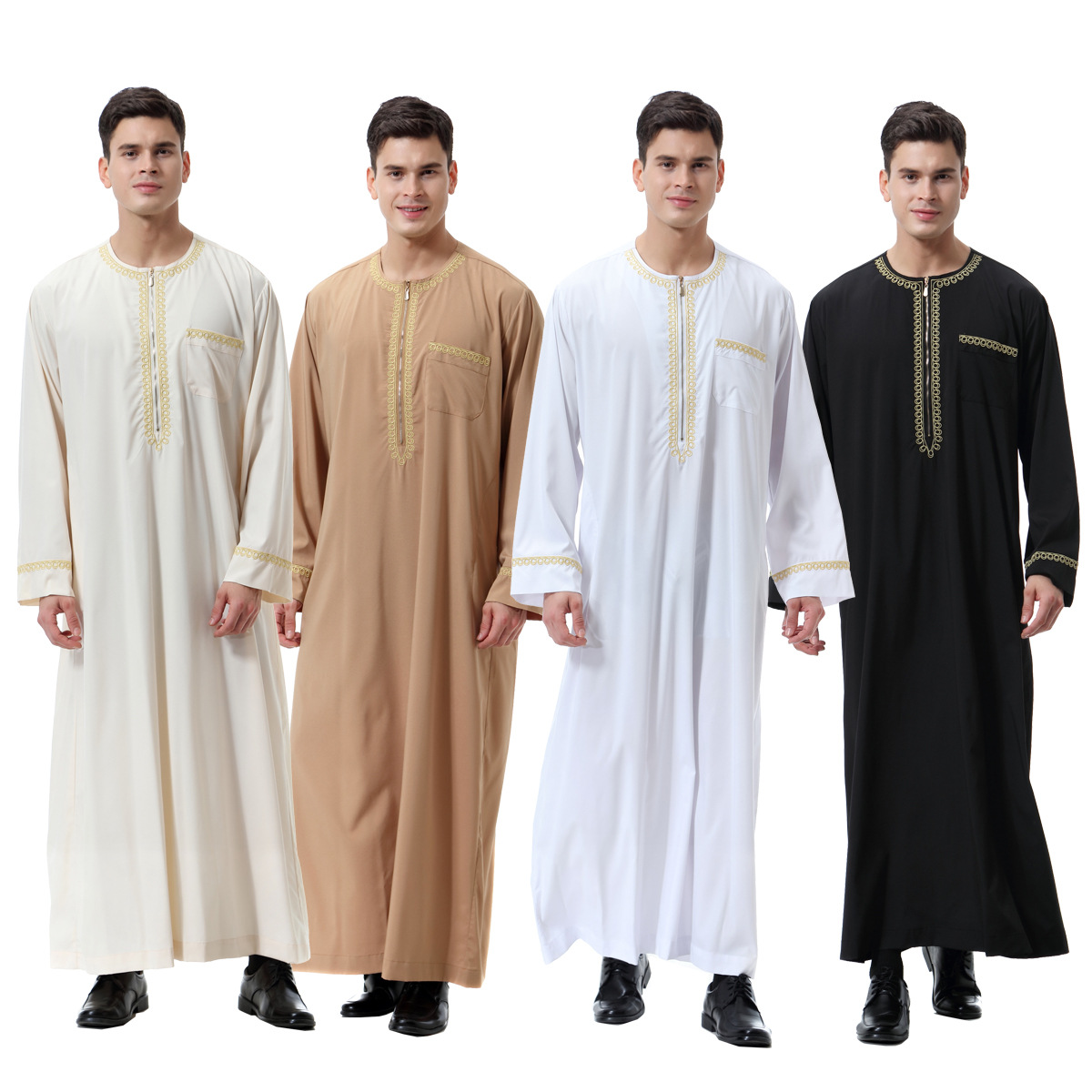 In stock Middle East men's printed zip crew neck robe, TH811
