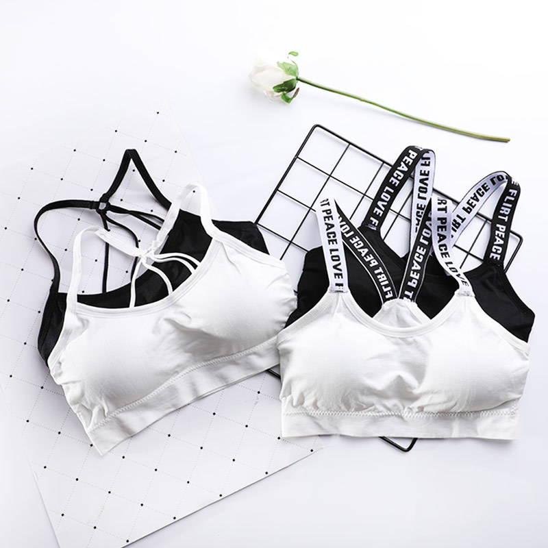 Seamless Beautiful Back English Letters Shoulder Strap Wrap Tube Top Anti-running Light Bottoming Girls' Sports Bra without Rings