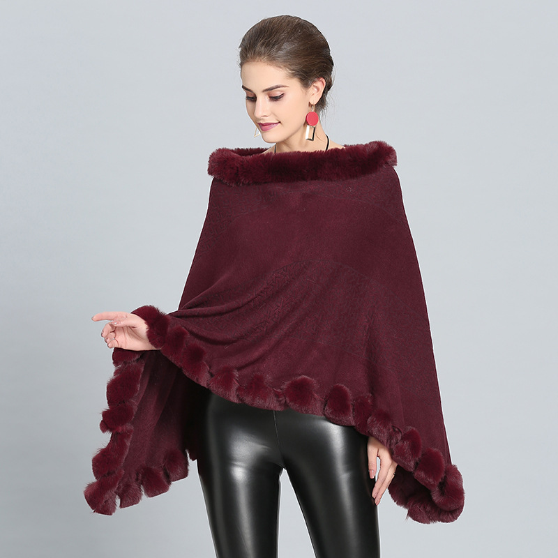 1396# European and American autumn and winter New imitation fox fur collar imitation cashmere knitted pullover Cape shawl factory wholesale