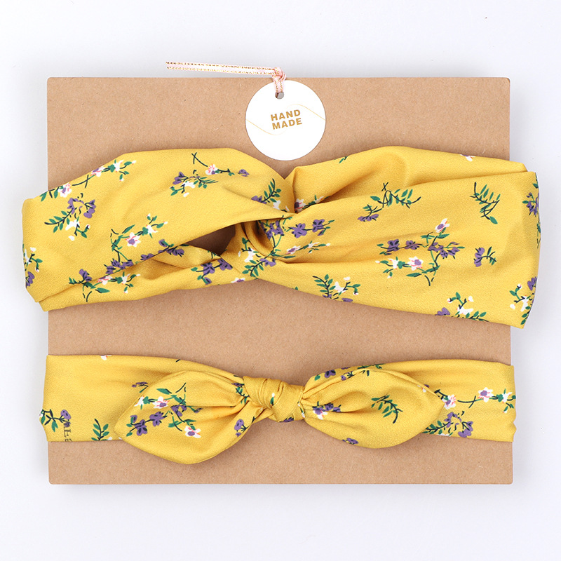 Polyester Digital Print Parent-Child Hair Band Set Cross Knot Rabbit Ear Hair Band Holiday Parent-Child Elastic Hair Band