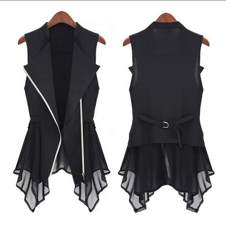 2024 European and American New Women's Chiffon Vest Spring Women's Slim-fit Jacket Vest Mid-length Sleeveless Ware