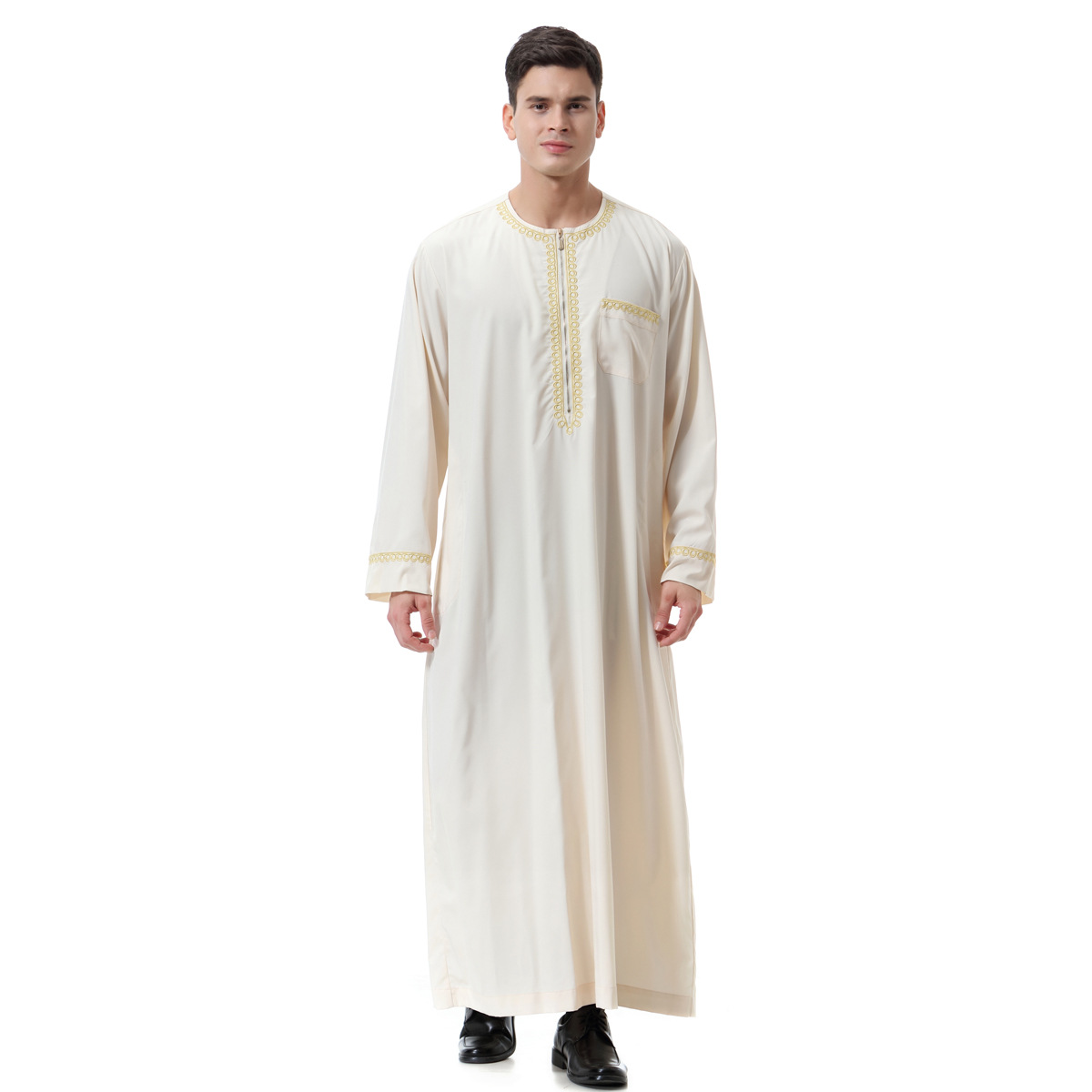 In stock Middle East men's printed zip crew neck robe, TH811