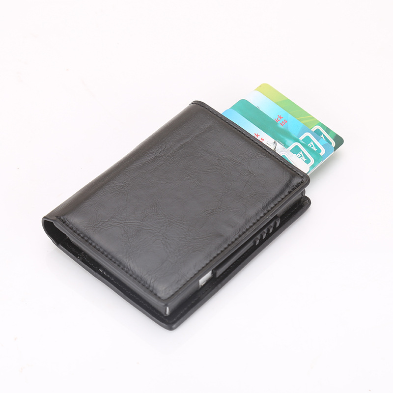 Foreign trade RFID automatic pop-up aluminum alloy leather case anti-theft anti-magnetic credit card metal business card case wallet card case