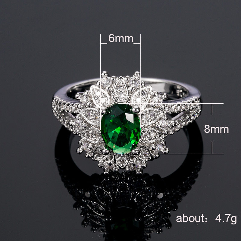 Cross-border new accessories exquisite flower-shaped emerald zircon ring female manufacturers direct supply Foreign Trade wish wholesale