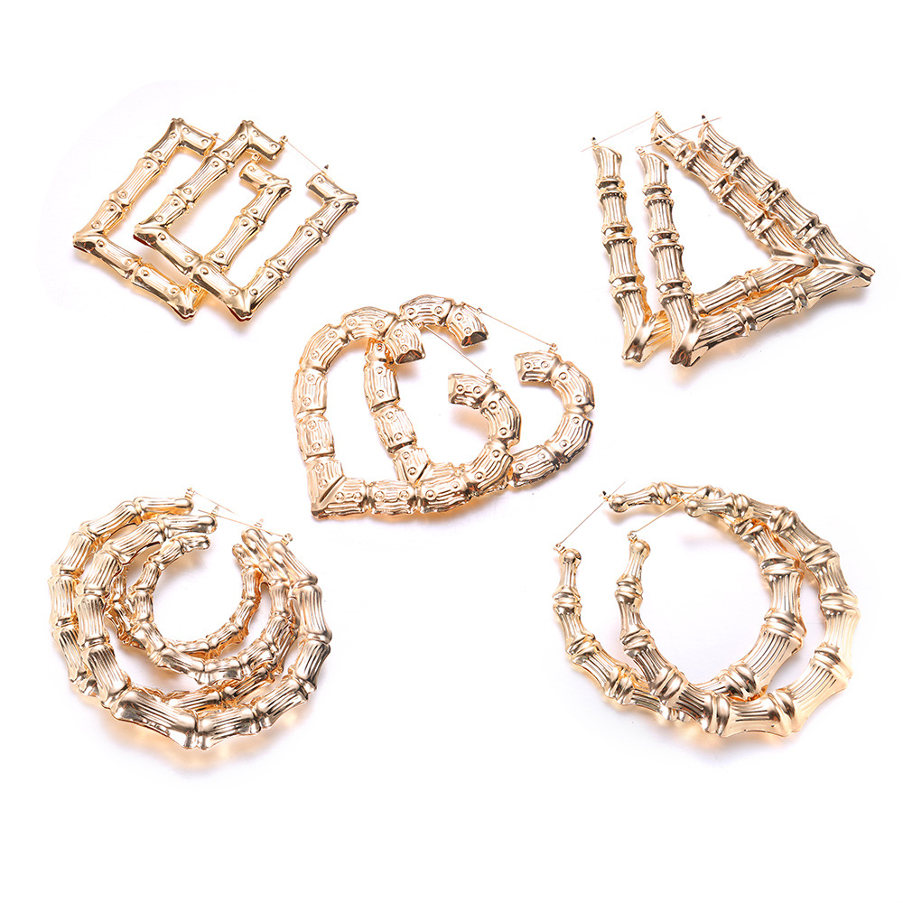 wish Amazon Europe and America Exaggerated Golden Circle hiphop Street Dance Earrings Earrings Oversized Bamboo Earrings