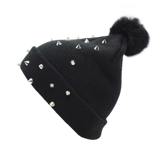 Autumn and Winter Hat European and American Punk Rivet Autumn and Winter Knitted Hat Women's Wool Hat Warm Pullover Hat