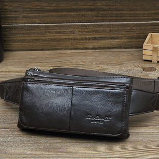 Small Dolly Leather Mobile Phone Waist Bag 7-inch Mobile Phone Bag Multifunctional Multi-Layer Zipper Cowhide Crossbody Shoulder Bag Chest Bag