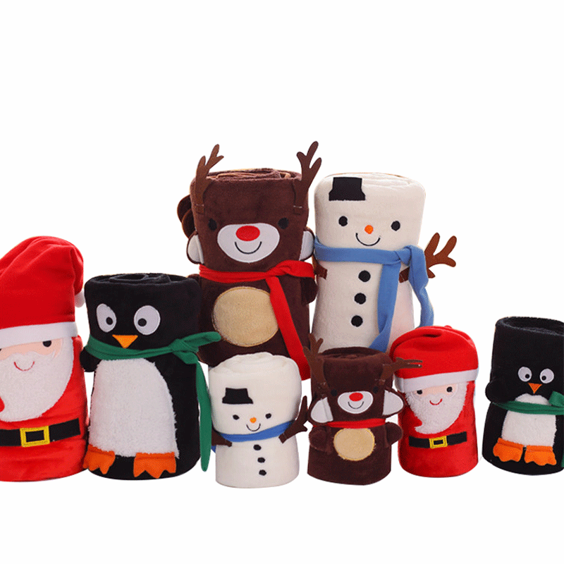 创意圣诞老人麋鹿雪人企鹅毯子卡通双面法兰绒圣诞节礼品毛毯