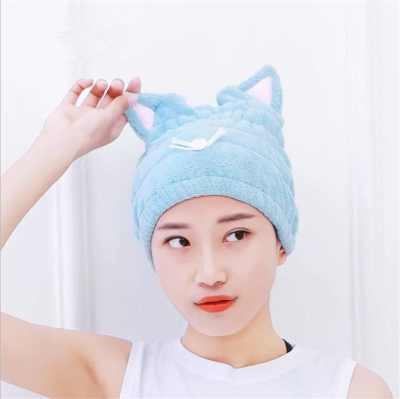 Korean Style Cat Ear Dry Hair Cap Shower Cap Super Absorbent Quick Drying Towel Coral Fleece Microfiber Dry Hair Cap