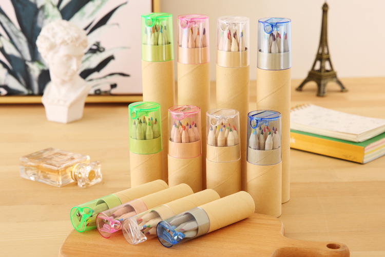 Log color barrel color lead six color small color lead long barrel 12 pieces of color pencil children's drawing brush graffiti pen