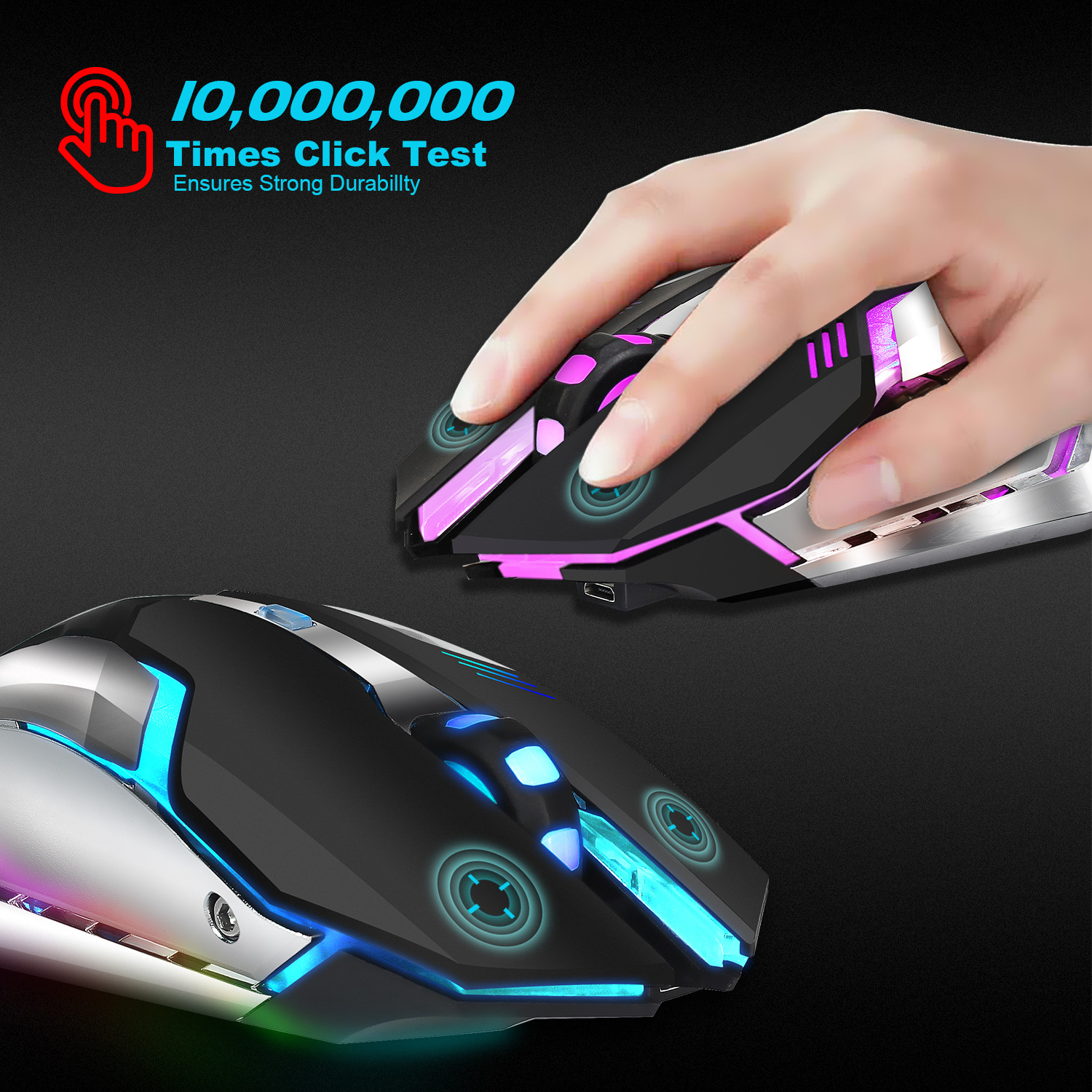 可充2.4G電無線遊戲鼠標10米傳輸距離內置600毫安七彩發光2400dpi