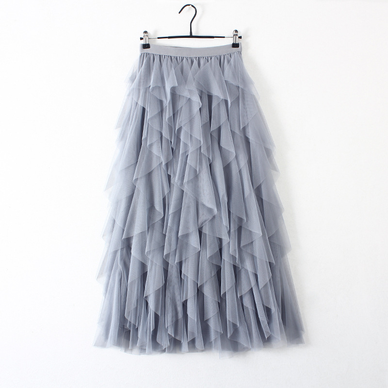 Spring 2023 Korean version of elastic waist fashion all-match slimming mesh stitching irregular long high waist skirt