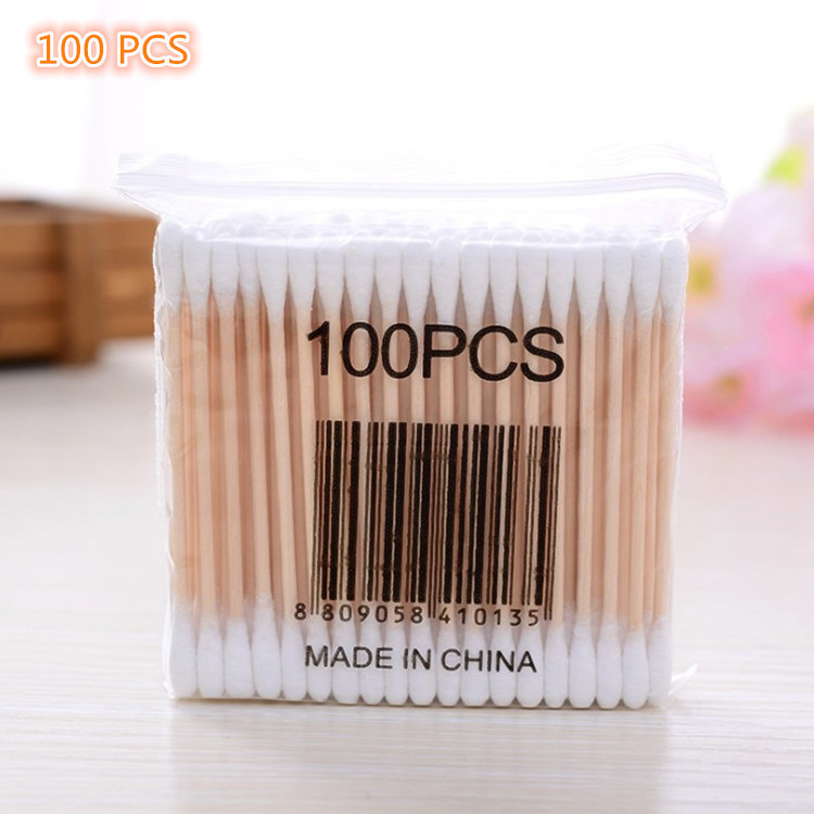 100 PCs soft bag wooden stick double-headed cotton swab makeup cotton swab sanitary cotton swab beauty stick cotton swab wholesale