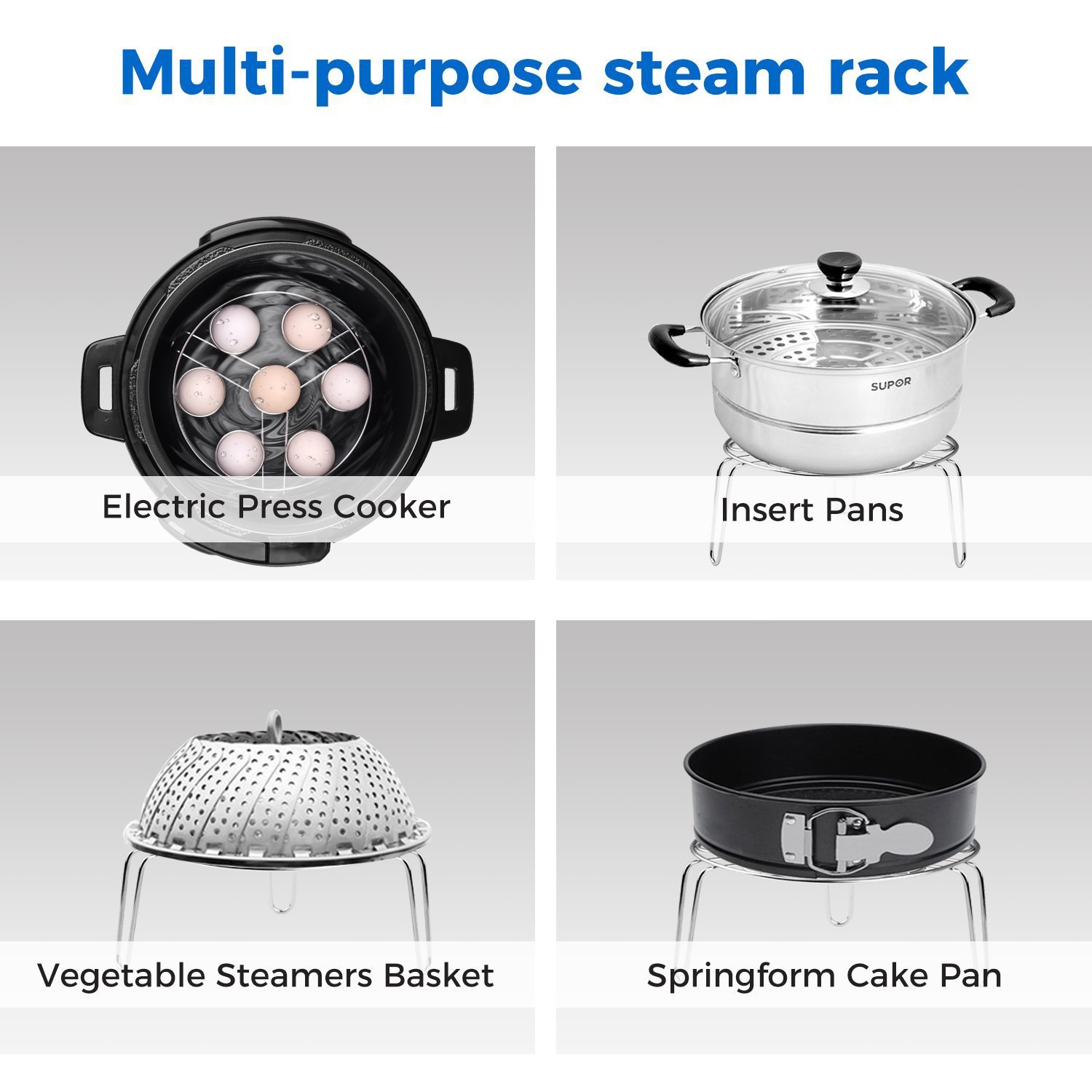 Source manufacturers multi-functional kitchen steamer rack cross-border spot 304 stainless steel seven-hole egg steamer rack