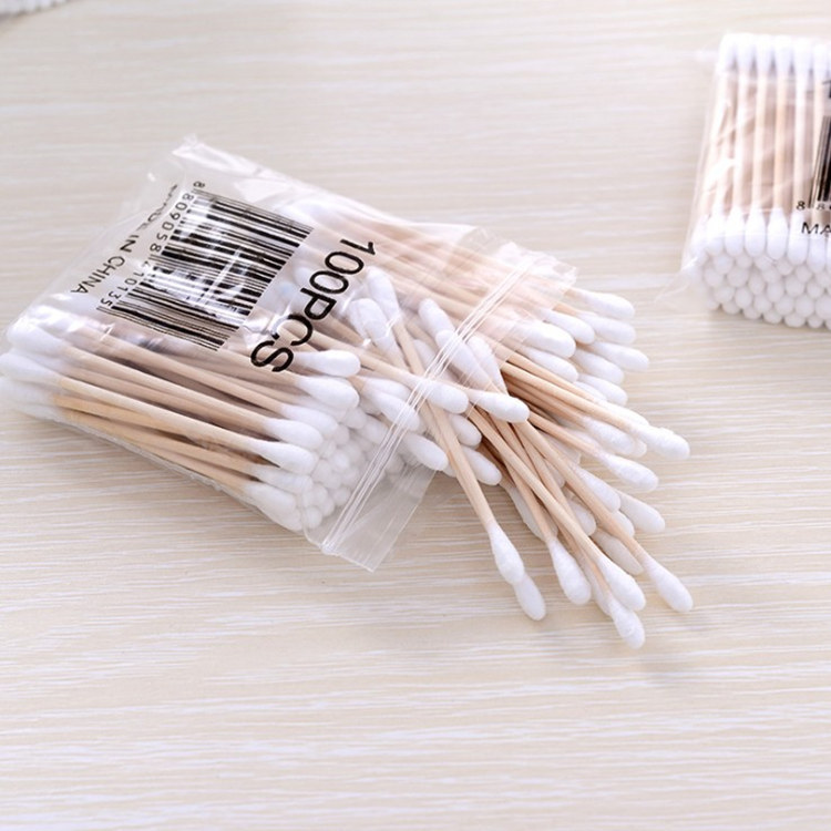 100 PCs soft bag wooden stick double-headed cotton swab makeup cotton swab sanitary cotton swab beauty stick cotton swab wholesale
