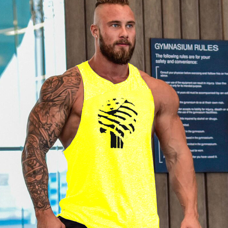 Foreign trade deep digging bodybuilding virtual skull fitness waistcoat trendy men's summer hooded gym vest