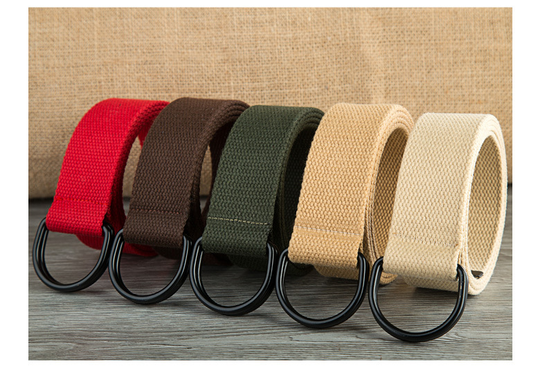 Double-loop Canvas Belt Men's and Women's Black D-shaped Buckle Cloth Belt Half-ring Long Canvas Belt_voghion.com
