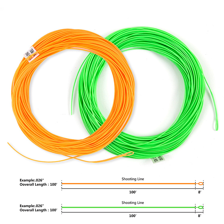 Fly fishing line Shooting line floating fishing line connection line 0.026 "0.032" Green Orange