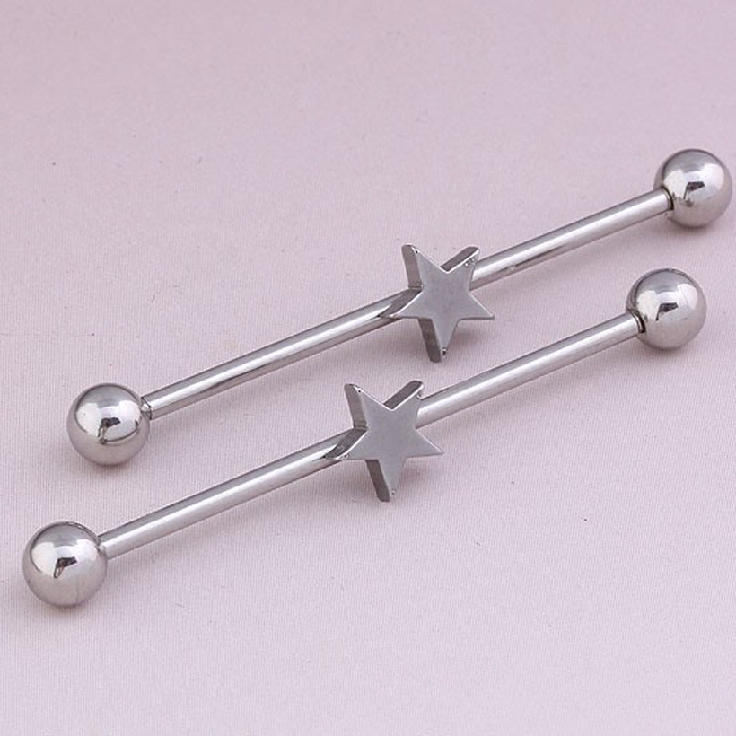 European and American Explosions Earrings Industrial Barbell Retro Personalized Five-pointed Star Industrial Barbell Crossbar