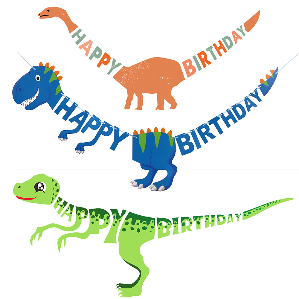 AliExpress Amazon New dinosaur Flower Flag dinosaur banner Happy Birthday Flower Cross Border