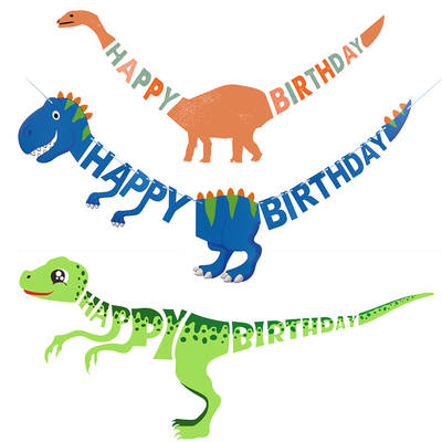 AliExpress Amazon New dinosaur Flower Flag dinosaur banner Happy Birthday Flower Cross Border