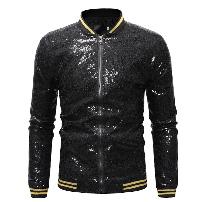 Foreign trade men's large size AliExpress loose sequins dance clothes zipper cardigan jacket ZT-JK23