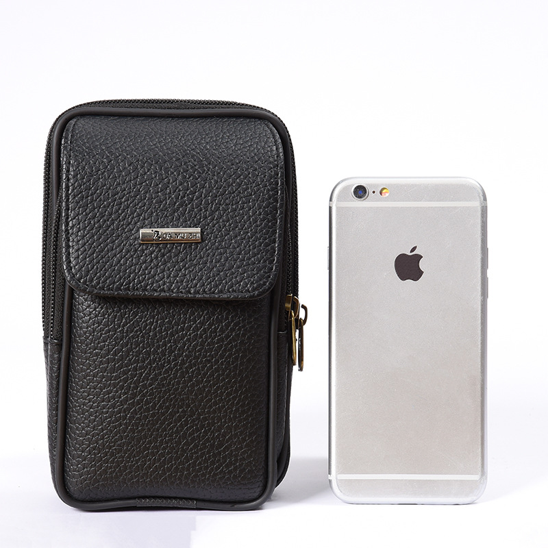 Cross-border leather belt waist bag men's fashion vertical wallet middle-aged and elderly outdoor cowhide mobile phone waist bag wholesale