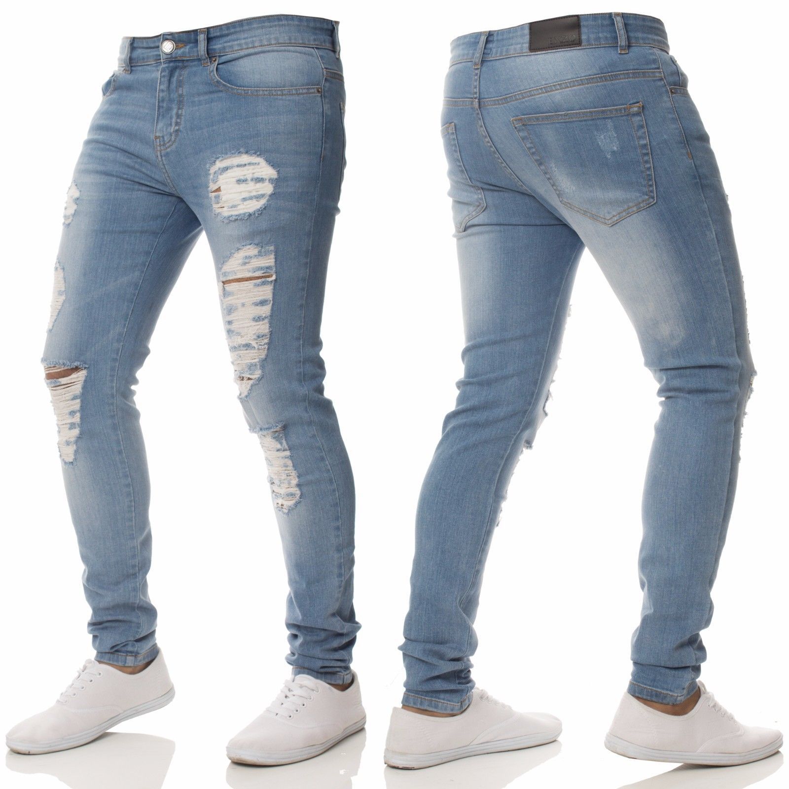 Cross-border Trade Fashion Casual Men's Jeans Distinctive Ripped Slim-fit Jeans Handsome All-match Pants