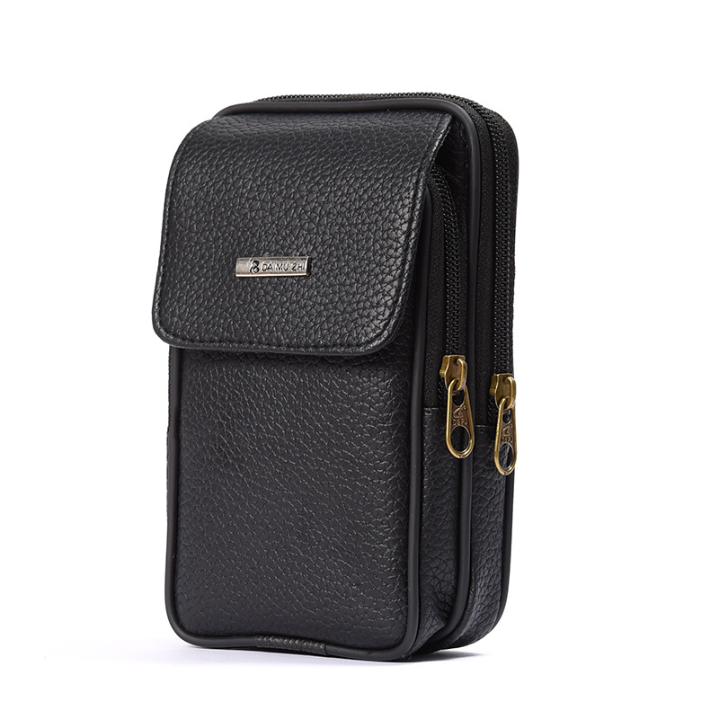 Cross-border leather belt waist bag men's fashion vertical wallet middle-aged and elderly outdoor cowhide mobile phone waist bag wholesale