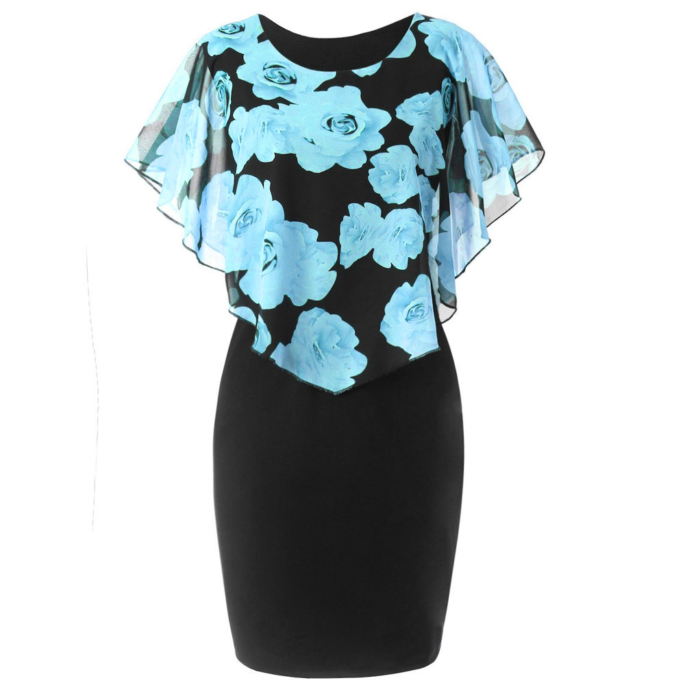 AliExpress Amazon New Rose Printed Shawl Women's Slim-fit Large Size Dress