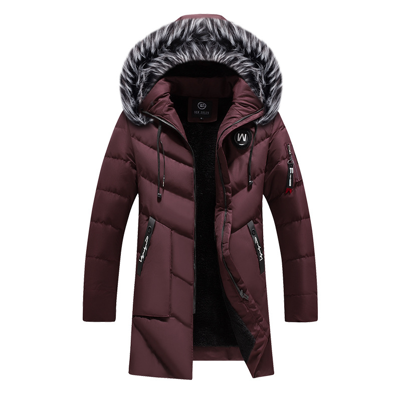 Amazon Winter Cotton-padded Long Thickened Cold-proof Warm Removable Cap Men's Slim-fit Casual Cotton-padded Coat