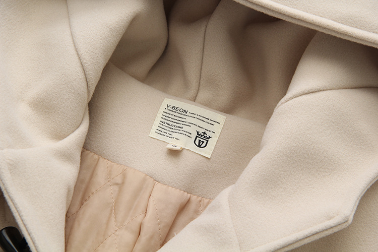 Cappotto di lana con bottoni in corno da donna, autunno e inverno, di media lunghezza, con cappuccio, per studenti, piccolo cappotto S14281_voghion.com