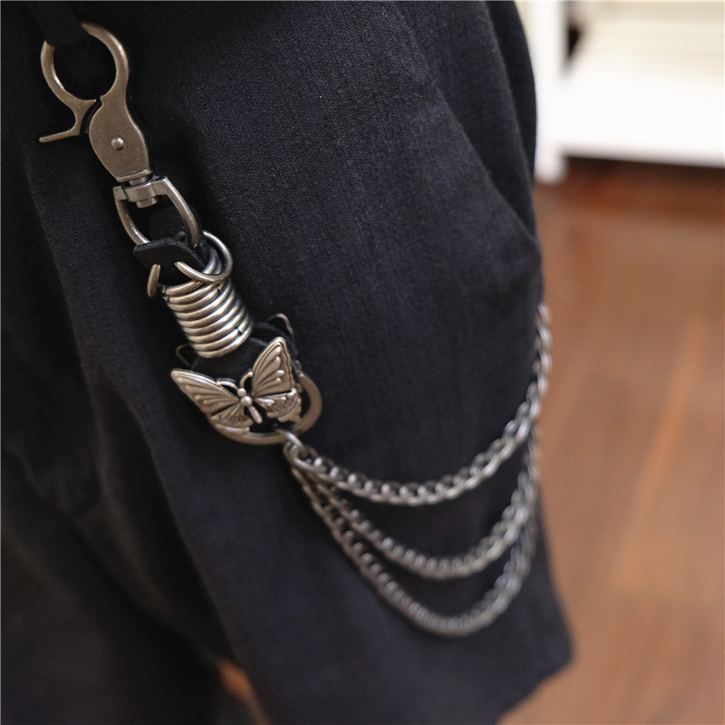 Vintage INS Wind butterfly shape disco creative hip hop trend leather plus metal pants chain waist chain wholesale