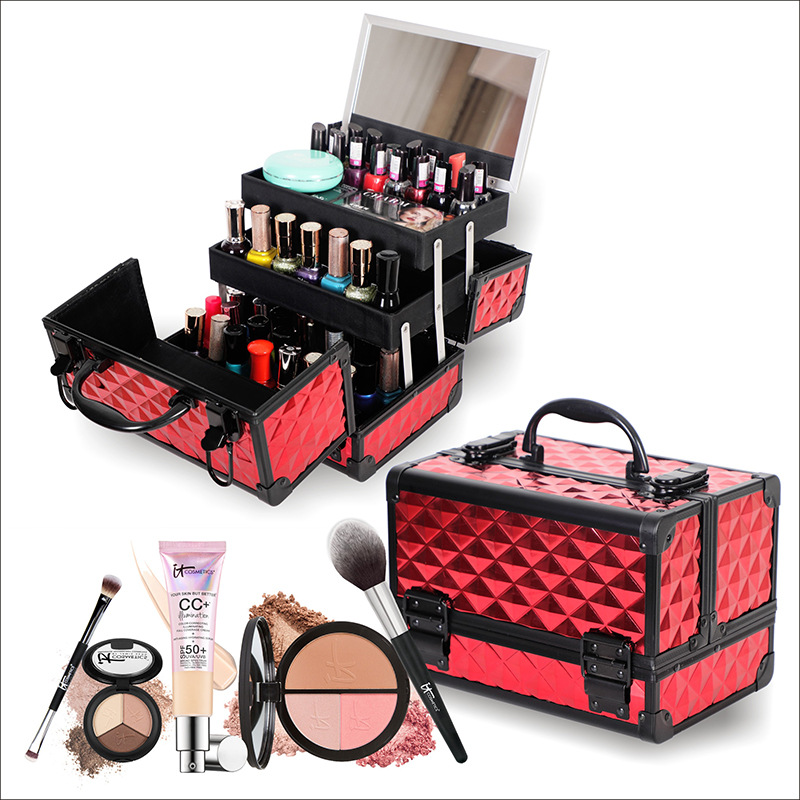 Factory supply spot professional cosmetic case with mirror two-layer aluminum case storage nail case tattoo bag