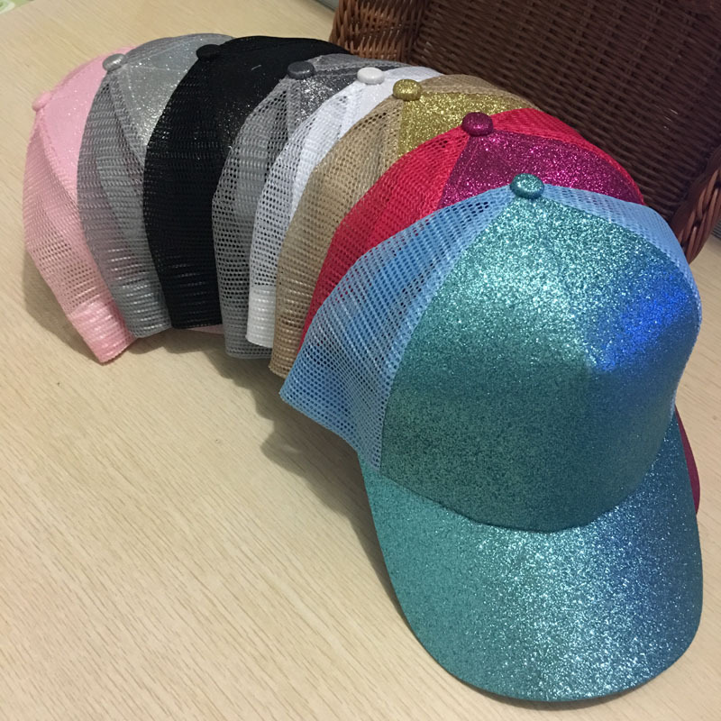 Foreign trade sequins baseball cap back opening ponytail cap glitter net cap camouflage LOGO embroidery