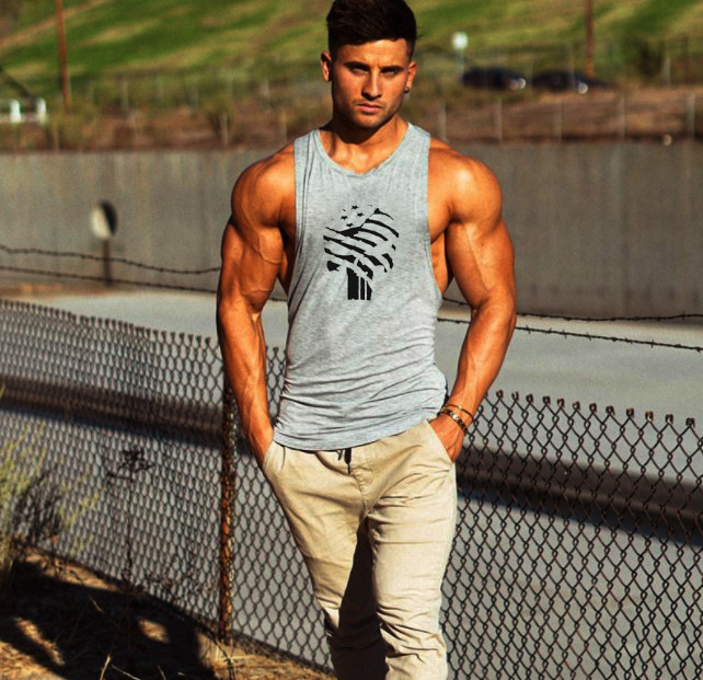 Foreign trade deep digging bodybuilding virtual skull fitness waistcoat trendy men's summer hooded gym vest